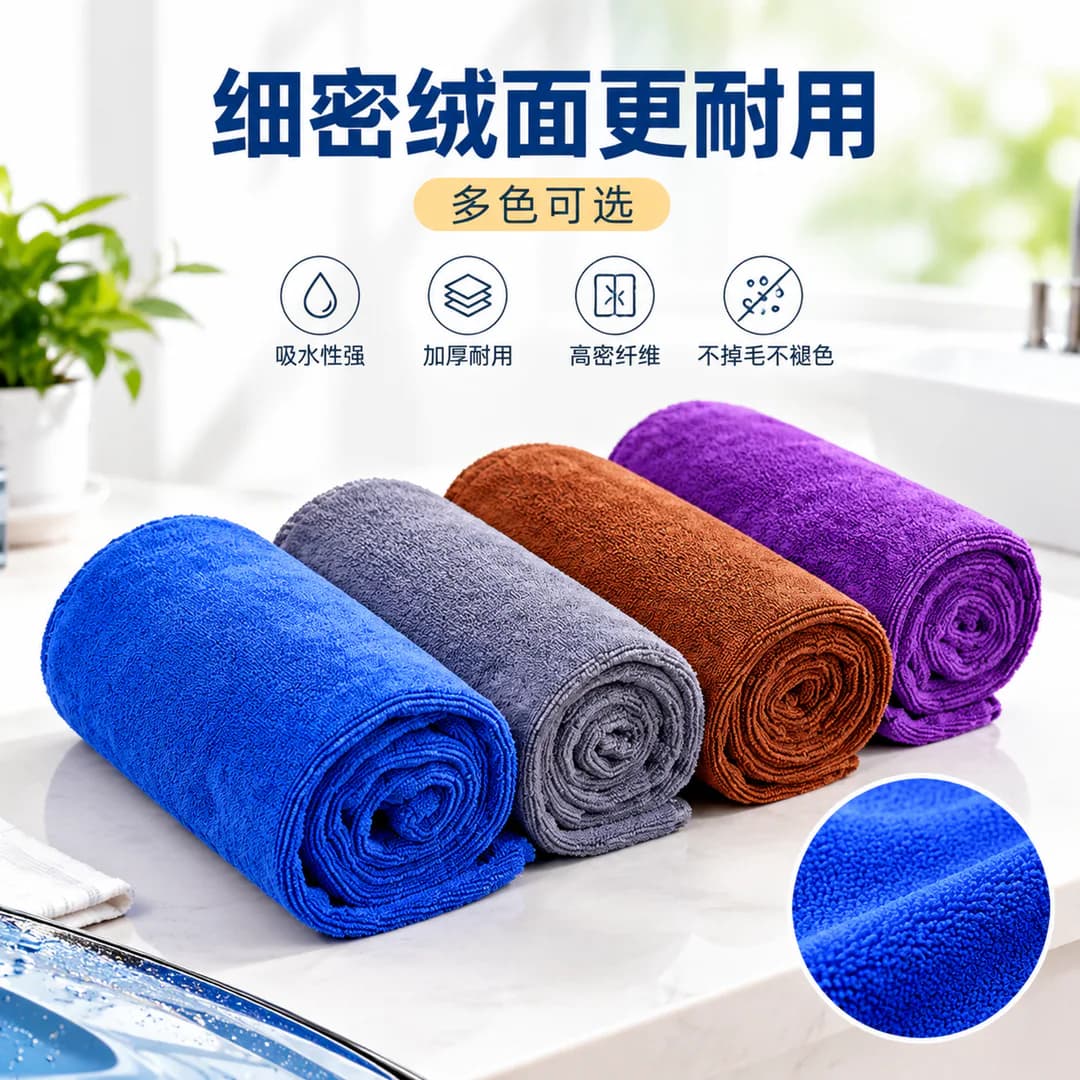 多色细纤维清洁毛巾主图:细密绒面与多色外观